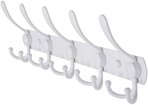 Dseap Wall Mounted Coat Rack - 5 Tri Hooks, Heavy Duty, Stainless Steel, Metal Coat Hook Rail for Coat Hat Towel Purse Robes Mudroom Bathroom Entryway,White by Dseap