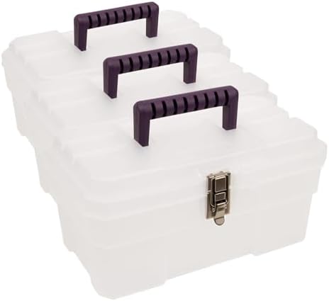 Akro-Mils 14-Inch Plastic Toolbox with Removable Tray, Steel Latch & Padlock Eye,Industrial-Grade Storage Box for Hobby Supplies, Crafts, & Tools, 14" x 8" x 8", Made in USA, Clear (09514) (Pack of 3) by Akro-Mils