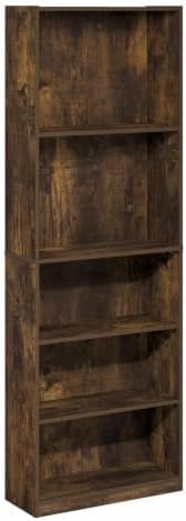 Furinno Jaya Book Shelf, 5-Tier Tall Book Shelf, Bookcase with Open Shelving, Standing Bookshelf, 9.5 x 24.6 x 71.1, for Organization and Storage, for Home Office, Living Room, Amber Pine - Image 6