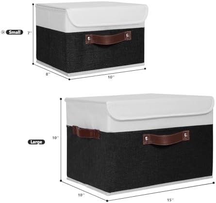 ANMINY Fabric Storage Box Bins with Lids, Black White, 10"x8"x7", 2 Pack - Image 5
