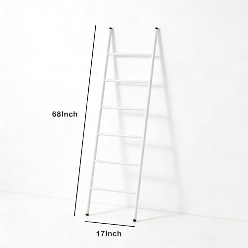 6-Tier Blanket Ladder 68 Inch Wall-Leaning Towel Rack for Living Room and Bedroom, Easy Assembly - White - Image 3