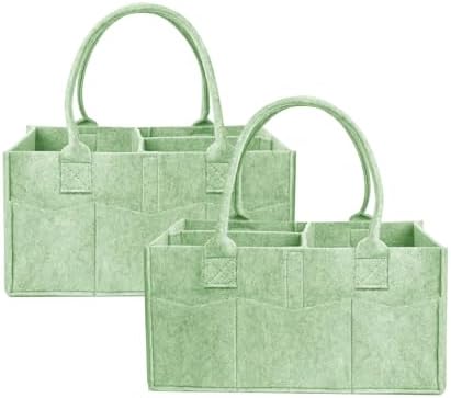 2 Pack Diaper Caddy Organizer, Portable Baby Caddy Organizer with Handle, Collapsible Nursery Storage Bin and Gift Baskets for Girls and Boys - Newborn Essentials, Baby Shower Gifts (Green) by Unknown