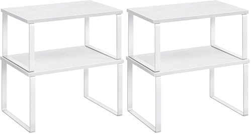 SONGMICS Cabinet Organizer Shelf, Set of 2 Kitchen Counter Shelves, Kitchen Storage, Spice Rack, Stackable, Expandable, Metal and Engineered Wood, Cloud White and Snow White UKCS02W01 (Pack of 2) by SONGMICSbySONGMICSHOME