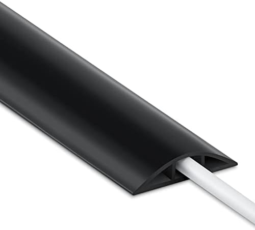 4FT Cord Cover Floor, Black Cord Hider Floor, Extension Cable Cover Power Cord Protector Floor, Cable Management Hide Cords on Floor- Soft PVC Wire Covers - Cord Cavity: 0.47" (W) x 0.24" (H) by LZEOY