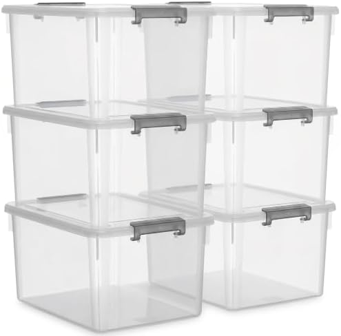 Citylife 6 Packs 32 QT Plastic Storage Bins with Lids Large Stackable Storage Containers for Organizing Clear Storage Box for Garage, Closet, Kitchen by CITYLIFEHomeOrganization