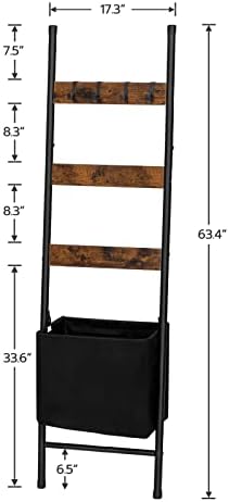 HOOBRO Blanket Ladder with Basket, 17.3”L x 63.4”H, Towel Rack with Hooks, Blanket Holder Rack, Decorative Ladder Shelf, Drying and Display Rack for Bathroom, Living Room, Rustic Brown BF31CJ01 - Image 6
