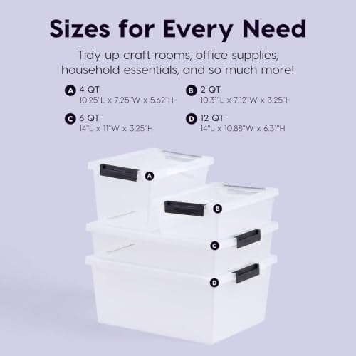 IRIS USA Storage Bins with Lids |Made in USA| 4 Qt - (6-Pack) - Clear/Black - Image 6