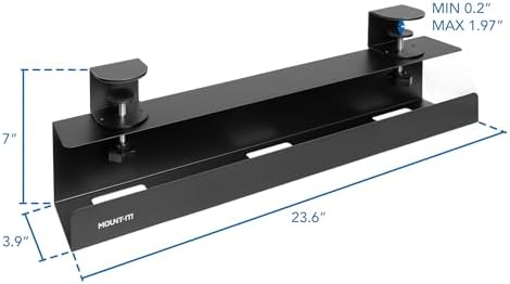 Mount-It! Under Desk Cable Management Tray – Clamp-On No-Drill Metal Cable Management Tray for Desk & Standing Desk, Wire & Cord Organizer for Power Strips, Glass Desks – 23.6” Black - Image 5