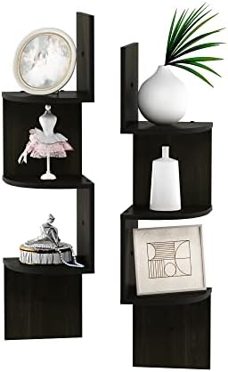Furinno Rossi Set of 2 3-Tier Corner Floating Shelves for Wall, Espresso - Image 4