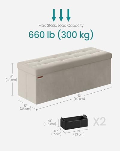 SONGMICS Storage Ottoman Bench, 43.3 Inches Velvet Foldable Foot Rest - Image 2