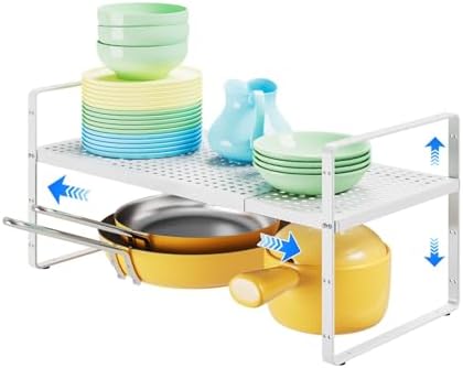 Expandable Kitchen Shelf Organizers, Kitchen Cabinet Organizer Stand Rack Organization for Countertop Cupborad Pantry Spice Rack, White 1 Pack by KIKIBRO