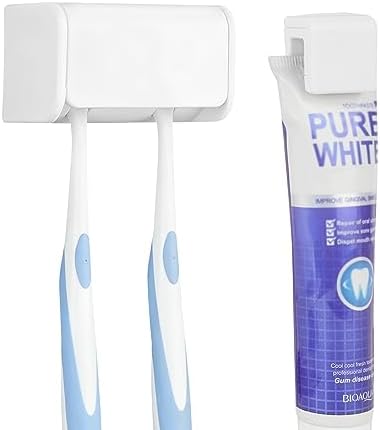 Toothbrush Holder Wall Mounted with Cover for Bathroom, 2 Slots Toothbrush Storage Organizer for Shower, Self Adhesive Toothbrush Hanger with Toothpaste Clip by LUEXBOX