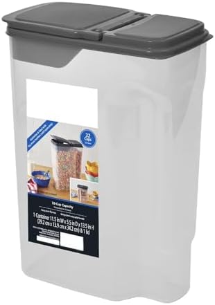Clear Plastic Cereal Dispenser with Lid, 32 Cup Airtight Cereal Storage Container for Pantry Organization and Dry Food Storage, 9.75" x 5.38" x 13.5" by Unknown