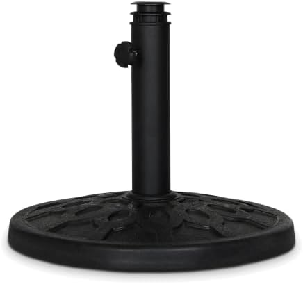Backyard Expressions 20 lb Round Patio Umbrella Base – Heavy Duty Resin-Coated Calcium Carbonate Stand with Adjustable Pole Adapters Fits 1.5"–2" Poles, Weather-Resistant, Black Finish by BackyardExpressions