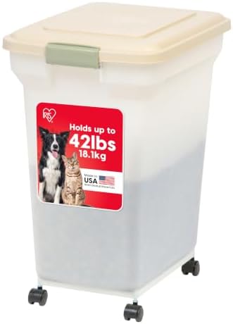 IRIS USA Dog Food Storage Container, Up to 42lbs, Almond/Pearl, Made in USA by IRISUSA