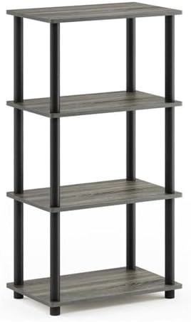 Furinno Turn-N-Tube No Tool 4-Tier Storage Shelf, Narrow, French Oak Grey/Black - Image 4