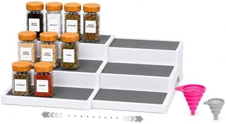 Pack of 1, Expandable 3 Tiered Spice Rack Organizer for Cabinet and Kitchen Pantry Shelf - Non-Slip Shelves for Spices, Seasoning, Canned Food, Medicine Cabinet Organizer - Includes Silicone Funnels by Unknown