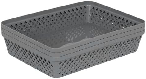 Glad Plastic Storage Basket Set - Multipurpose Drawer Trays, Kitchen Pantry Containers, and Bathroom Bins - 3 Pack Large Organizers, Grey - Image 5