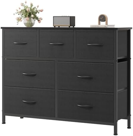 OLIXIS Black Dresser for Bedroom with 7 Fabric Drawers Storage Organizer by OLIXIS