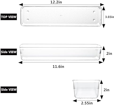 6 Set Clear Plastic Junk Drawer Organizer Vanity Curlery Utensil Makeups Organizer for Kitchen 12'' X 3'' - Image 4