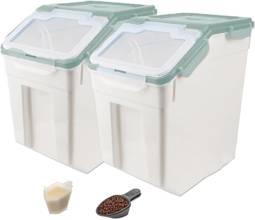 Rice Storage Container 2 Pack 50 lb Flour Storage Container with Wheels, BPA Free Food Storage Container with Measuring Cup Dog Cat Food Bin Set for Dry Food Sugar, Cereal-Green by YXQ