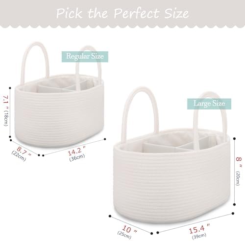 COMSE Baby Diaper Caddy Organizer with Handles, Cotton Rope, White - Image 5