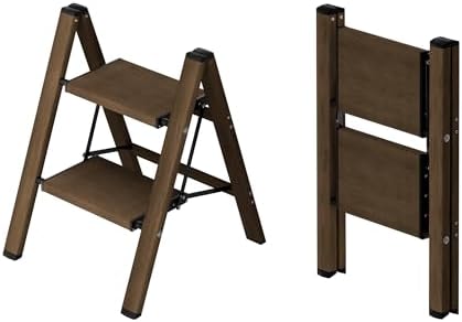 Taranta 2 Step Stool Foldable,Aluminum Step Ladder-Walnut by TARANTA