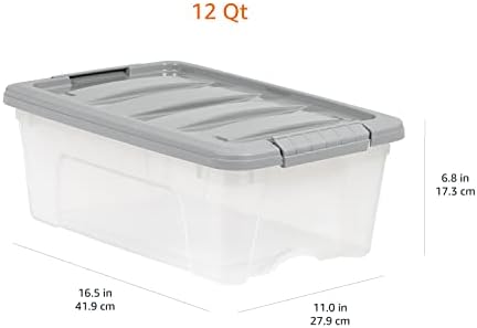 Amazon Basics Plastic Storage Containers with Secure Latching Lids, Stackable Organization Bins, Clear/Grey, 12 Quart, Set of 6 - Image 7