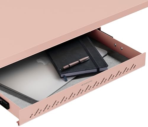 Desktronic Under Desk Drawer — Hidden Under-Desk Storage Organizer, Easy Install, Large Capacity Metal Sliding Drawer for Home Office, Standing Desk & Workstation (Pink) by Desktronic