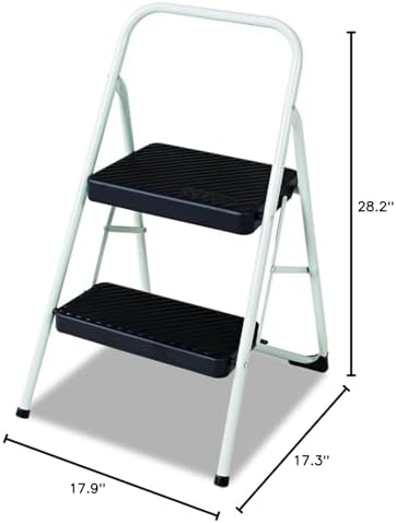 Cosco 11135CLGG1 2-Step Folding Steel Step Stool, 200lbs, 17 3/8w x 18d x 28 1/8h, Cool Gray - Image 2