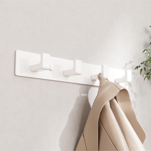 White Coat Rack Wall Mount - 12.5" Rail with 4 Right-Angle Hooks(1 Pack) - Image 4