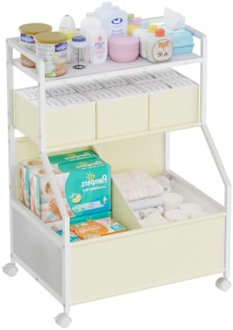 Rolling Diaper Cart with Drawers,Baby Essentials Storage Organizer Station by Home
