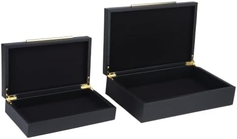 Black Decorative Storage Boxes with Lids, Faux Leather Keepsake - Image 7