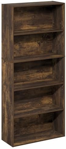 Furinno Jaya Book Shelf, 5-Tier Bookshelf, 52 Inch Tall Standing Bookcase with Adjustable Shelf, 9.5 x 23.6 x 52.6, for Home Office, Bedroom, Living Room, Amber Pine - Image 6