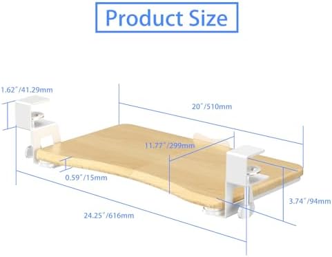 suptek Small Keyboard Tray Under Desk Pull Out with C Clamp Mount for Computer Keyboard, 20 (24.2 Including Clamps) x 11.8 inch Slide-Out Platform Computer Drawer for Typing, Light Wood, DSF1SQM - Image 6