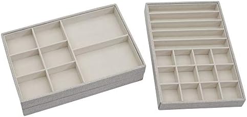 Household Essentials Grey Stacking Jewelry Organizer Box Tray Set with Removable Lid Fabric (744-1) - Image 2