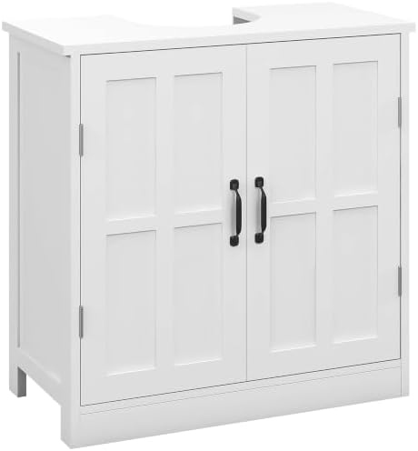 kleankin Pedestal Sink Storage Cabinet Under Sink Cabinet 2 Doors White by Kleankin