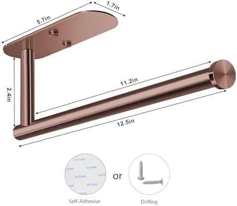 VAEHOLD Adhesive Paper Towel Holder Under Cabinet Wall Mount for Kitchen Paper Towel, Black Paper Towel Roll Holder Stick to Wall, Stainless Steel (Rose Gold, 2 Pack - Image 3