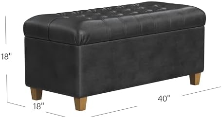 HomePop 40" Button Tufted Storage Bench - Black Faux Leather - Image 3