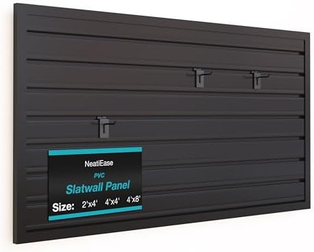 NeatiEase Slatwall Panel Wall Storage Systems, 2 x 4ft Slat Wall Paneling Garage Wall Organizer, Heavy Duty Wall Mounted PVC Wall Rack (Black) by NeatiEase