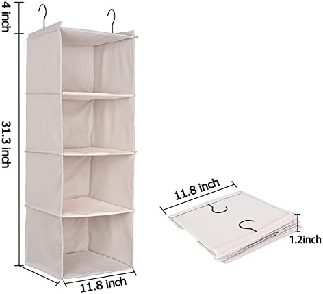 Hanging Closet Organizer 4-Tier, Oxford Wardrobe Storage, Beige Houndstooth - Image 3