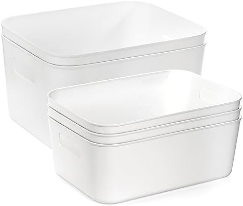 Peohud 5 Pack White Plastic Storage Bins, Pantry Organization and Storage Baskets with Handles, Open Plastic Storage Container for Home, Kitchen, Office, Shelves, Cabinet, Under Sink Organizer - Image 5