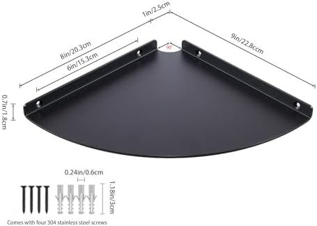 Corner Shelf, 3.0mm Aluminum Alloy Corner Shelf wall Mounted, for Offices, Bedrooms, Kitchens, Bathrooms, Dorm Rooms and Living Rooms(9 in Black) - Image 3