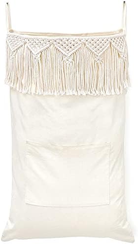 Mkono Macrame Over The Door Laundry Hamper, Hanging Laundry Bag with Zipper by Mkono