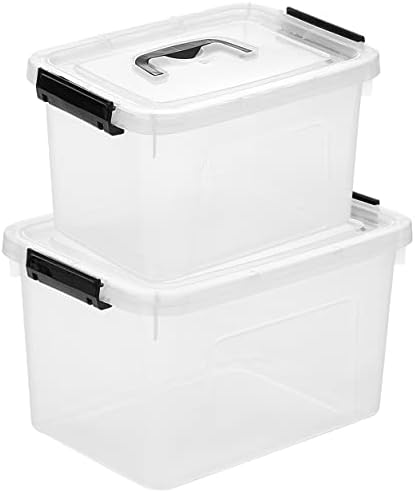 Clear Storage Latch Box/Bin, 2-Pack Plastic Organizing Container with Handle and Lids (7 QT/16QT) by JUJIAJIA