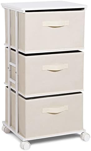 MAX Houser Dresser Tower with 3 Drawers for Bedroom, Fabric Storage Organizer Unit, Chest of Drawers with with WoodTop, Small Vertical Storage for Guest Room, Closet, Entryway(Beige) by MAXHouser