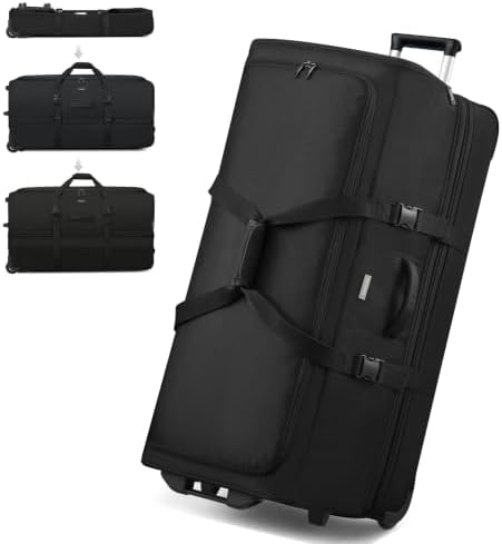 Hanke 35 Inch Extra Large Expandable Rolling Duffle Bag with 2 Wheels by Hanke
