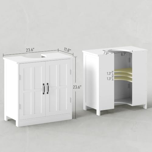 kleankin Pedestal Sink Storage Cabinet Under Sink Cabinet 2 Doors White - Image 3