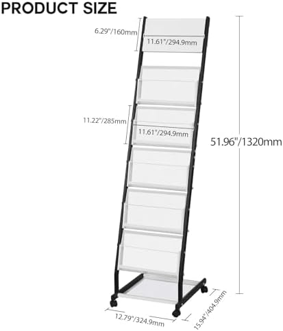 LIWSHWZ Brochure Display Stand | 5 Layers Foor Magazine Rack with 4 Universal Wheels,Metal Newspaper Catalog Holders for Shop, Exhibitions, Office, Trade Show - Image 6