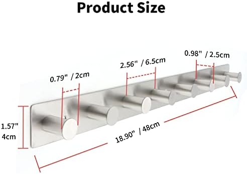 Coat Rack Wall Mounted, White Coat Hooks Screw in, Stainless Steel Door Hooks for Hanging Hat Towels Clothes, Hook Rail with 8 Round Hangers (Silver, 8 Hooks) - Image 2